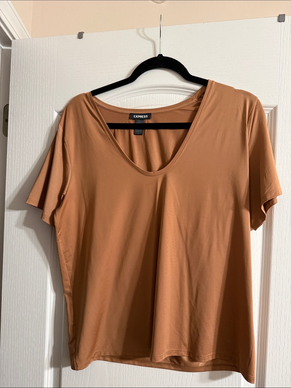 Express Short Sleeve V-Neck Top in Terracotta
